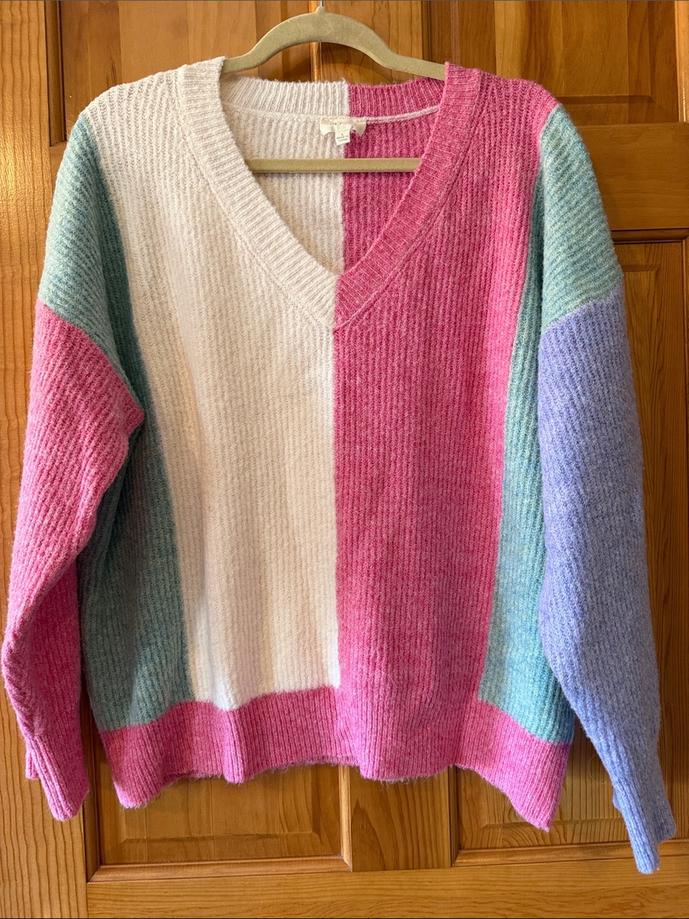BiBi Colorblock V-Neck Sweater in Pink, Cream, Mint & Lavender